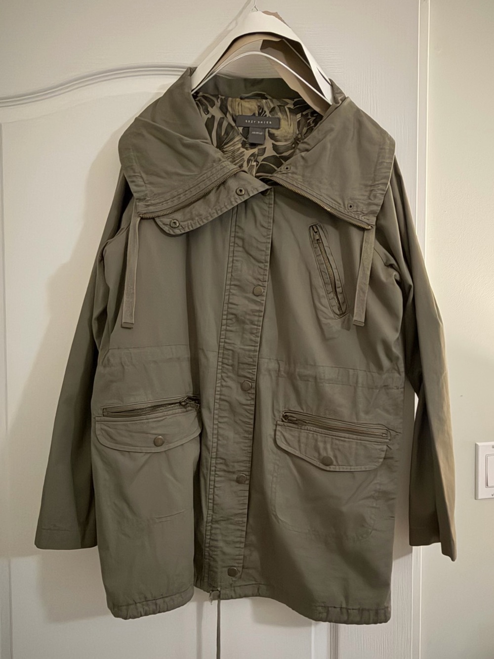 Suzy Shier Olive Utility Field Jacket with Hood
